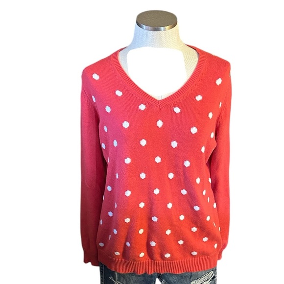 Liz Claiborne Pink Polka Dot V-Neck Sweater Size XL - Picture 1 of 6